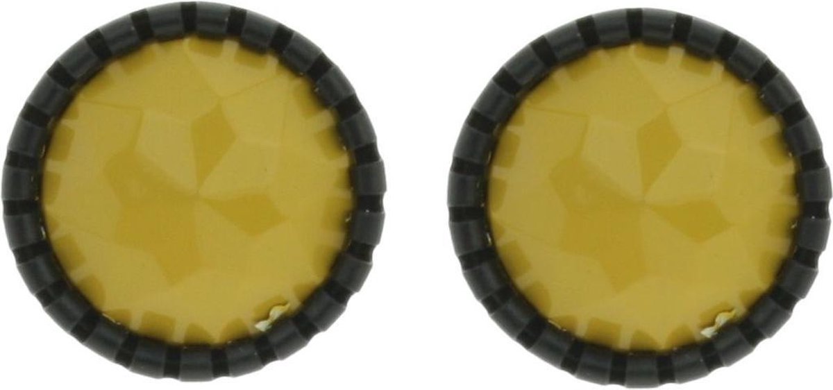 Behave - Oorstekers dames - Mosterdgeel met zwart - Retro fashion accent