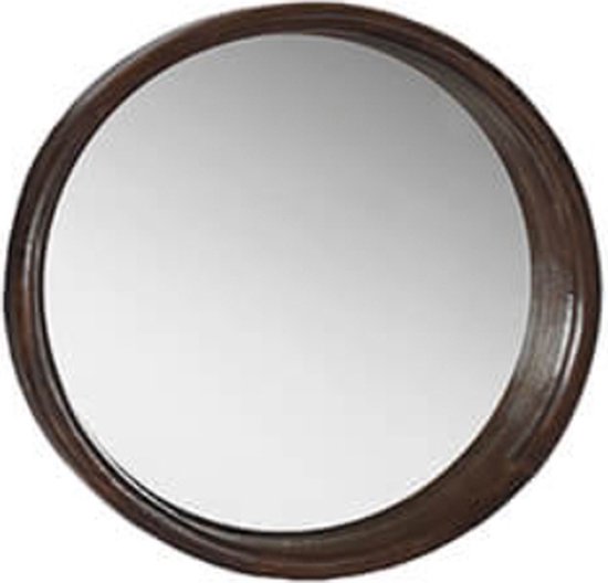 Spiegel - wandspiegel - ronde spiegel - walnoot hout - dikke rand - by Mooss - rond 45cm
