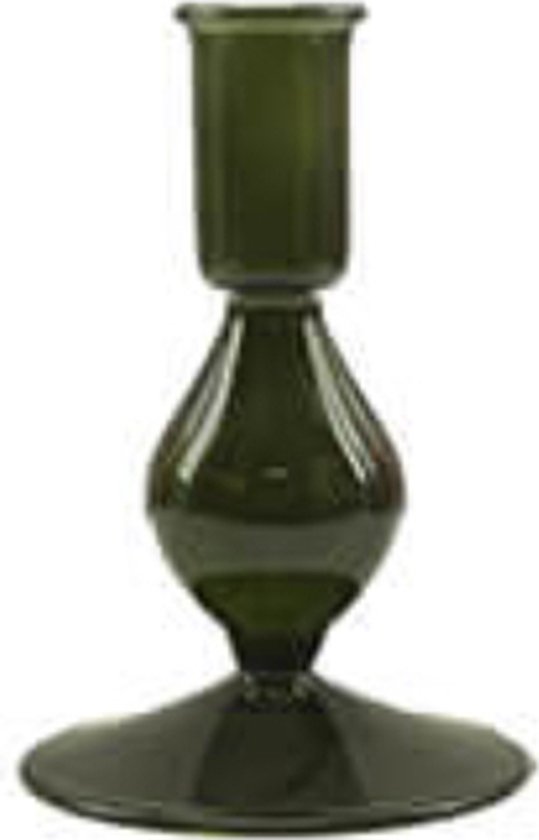 Kandelaars en kaarsenhouders - glazen kandelaar - kleurrijke kandelaar - donker groen - by Mooss - Hoog 13cm