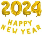 Folieballonnen Happy New Year (41cm) en 2024 (66cm) Goud