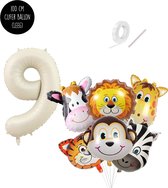 Ballon numéro 9 | Ballons Têtes d'animaux Jungle Safari Bouquet de Snoes - Convient à l'Hélium, Couleur Crème Nude