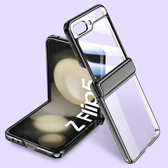 Coque de téléphone portable pour Samsung Galaxy Z Flip 5, compatible avec charnière transparente galvanisée pliable avec masque miroir, étui rigide antichoc tout compris