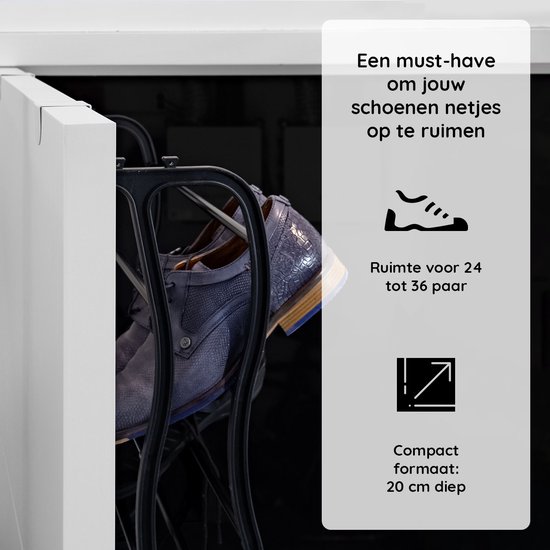 Life's Green Schoenenrek deur – Voor alle binnendeuren – Schoenenrek hangend voor 24 tot 36 Paar Schoenen – Schoenenkast - H180xB50xD20cm – Schoenenopberger – Kunststof/Metaal – Zwart