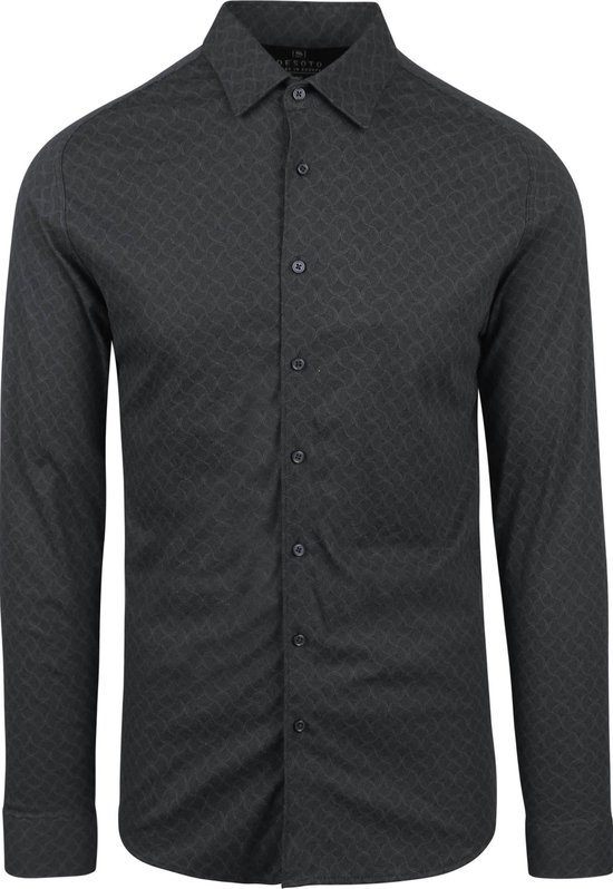 Desoto - Overhemd Kent Print Grijs - Heren - Maat M - Slim-fit