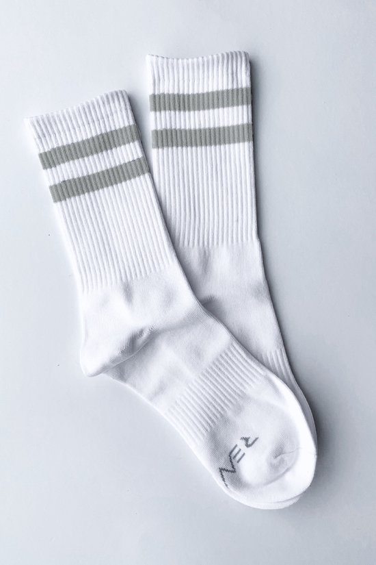 REVIVE Chaussettes de sport, unisexe, couleur blanc avec gris, taille 36-40, coton biologique