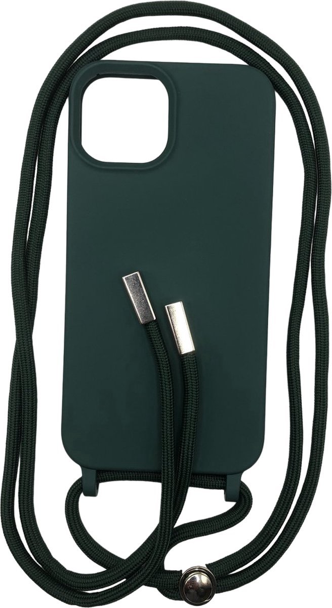 Siliconen Backcover hoesje met Koord (2.5mm dik)- Geschikt voor Appel iPhone 14 Pro - Beschermhoesje met zachte microvezelvoering - Groen