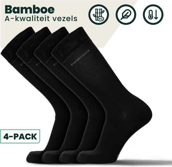 Chaussettes en bambou | Chaussettes anti-transpiration | Chaussettes sans couture | 4 paires - Zwart | Taille: 43-45 | Merk: Bamboosa