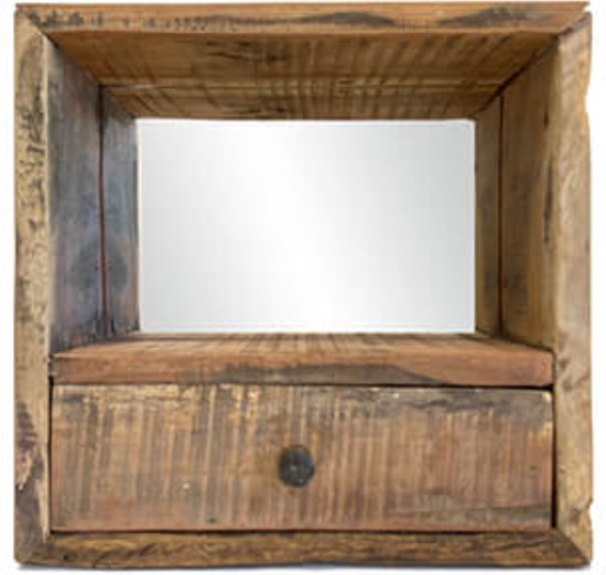 Kast - wandkast met spiegel - gerecyled hout - by Mooss - breedte 30 cm