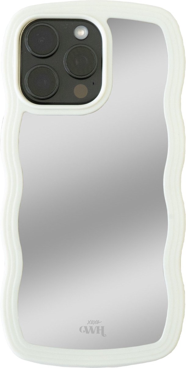 xoxo Wildhearts Wavy mirror case Creme telefoonhoesje - Geschikt voor iPhone 15 Pro Max - Golvend spiegelhoesje - Silicone case met spiegel - Creme