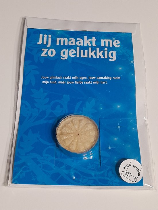 Waxine Wenskaart - met waxinelichtje - Jij maakt me zo gelukkig - cadeau tip