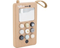 Tryco Wooden Telephone - Houten Speelgoedtelefoon - Drukknoppen Spiegel en Koord - Stimuleert Motoriek en Fantasierijk Spel - Vanaf 12 Maanden
