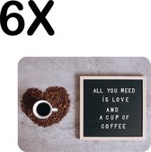 BWK Flexibele Placemat - Quote - All You Need is Love and a Cup of Coffee - Set van 6 Placemats - 40x30 cm - PVC Doek - Afneembaar