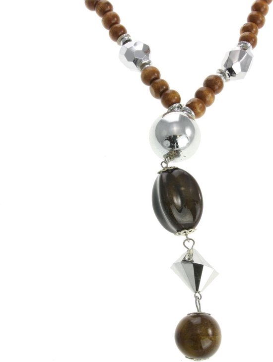 Collier Behave avec perles en bois et perle en porcelaine