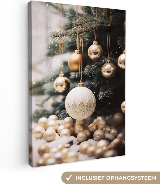 Canvas schilderij 80x120 cm - Kerstboom kerstballen - Kerst decoratie - Kamer accessoires - Schilderijen woonkamer - Wanddecoratie slaapkamer - Muurdecoratie keuken - Wanddoek interieur binnen - Woondecoratie huis