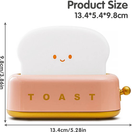 Toast Lamp - Kinderkamer Nachtlampje - Kindvriendelijk - USB Oplaadbaar - Draadloos Nachtlamp Roze van MiniGoods — afbeelding 3