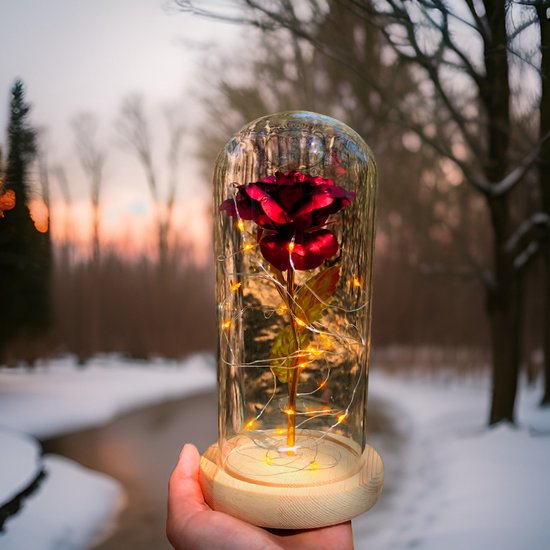 Roses of Eternity - Gouden roos in glazen stolp met LED - Cadeau voor vrouw, vriendin, haar - Huwelijk - Romantisch Liefdes Moederdag cadeautje - Rode - Roses of Eternity