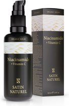 Satin Natural - Sérum Niacinamide 100 ml - 100% vegan & bio - Contre l'excès de sébum et les rougeurs - Rétrécissement des pores - Avec vitamine C + Aloë Vera - Élimine les impuretés cutanées