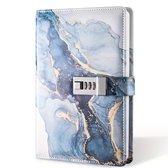 Dagboek met Slot - A5 - Marmerlook Blauw / Goud - Leer - Notitieboek - Notebook - Cadeau tip Moederdag