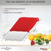 10-delige messenset, groentemes, keukenmes, schilmes van bandstaal, Duits roestvrij 16 cm totale lengte, 6 cm lemmet (rood)