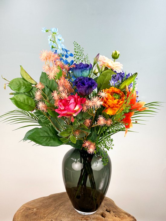 Zijden bloemen boeket “Luminous Colors” | 75 cm | Exclusief vaas | Prachtige gedetailleerde bloemen | Jarenlang mooi