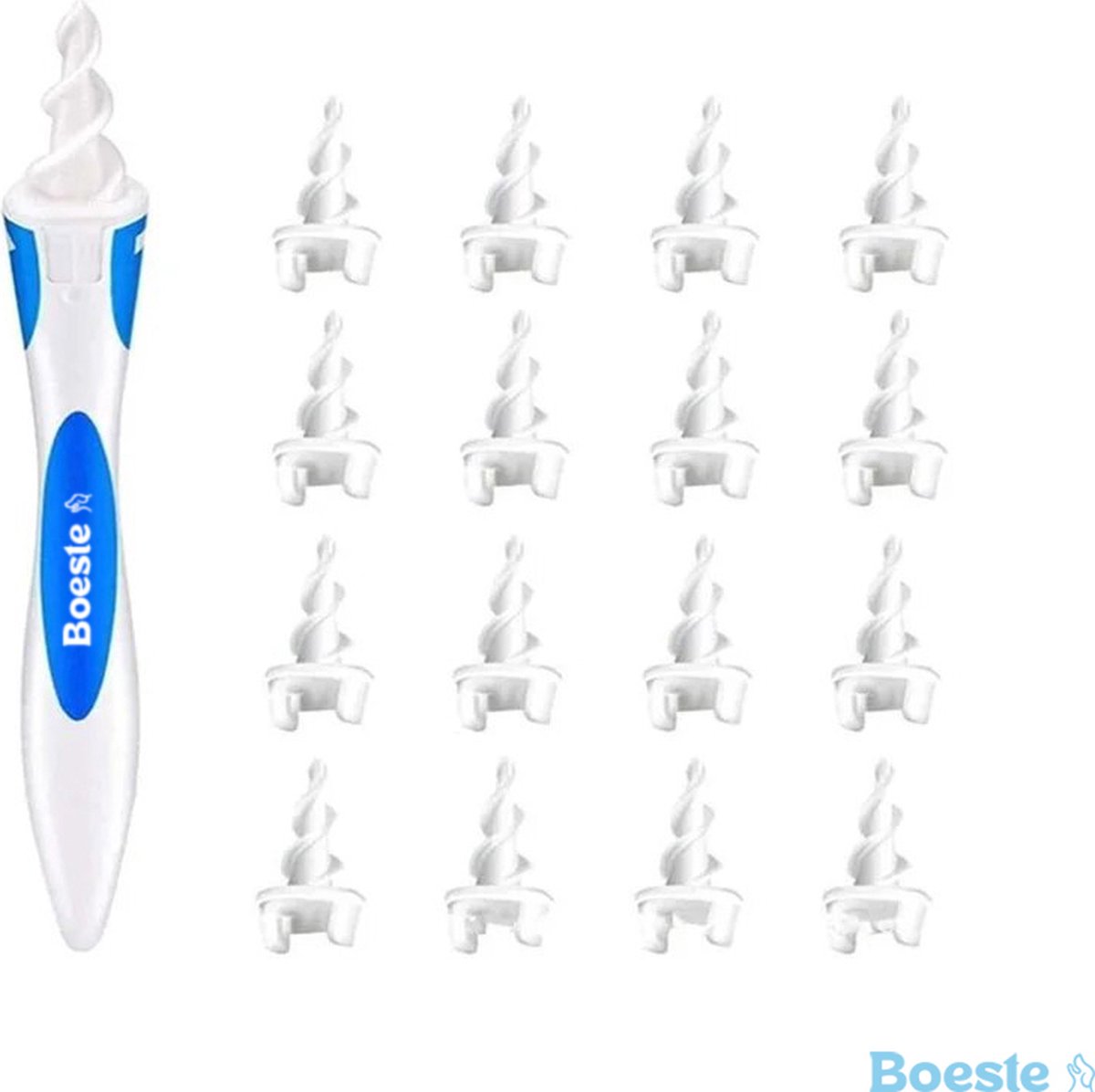 Boeste Oorreiniger Spiraalvormig - 16 Zachte Siliconen Tips - Blauw