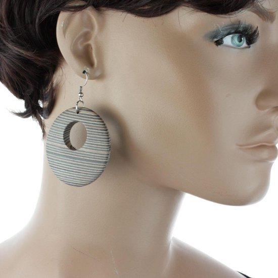 Behave Boucles d'oreilles rondes en bois à rayures