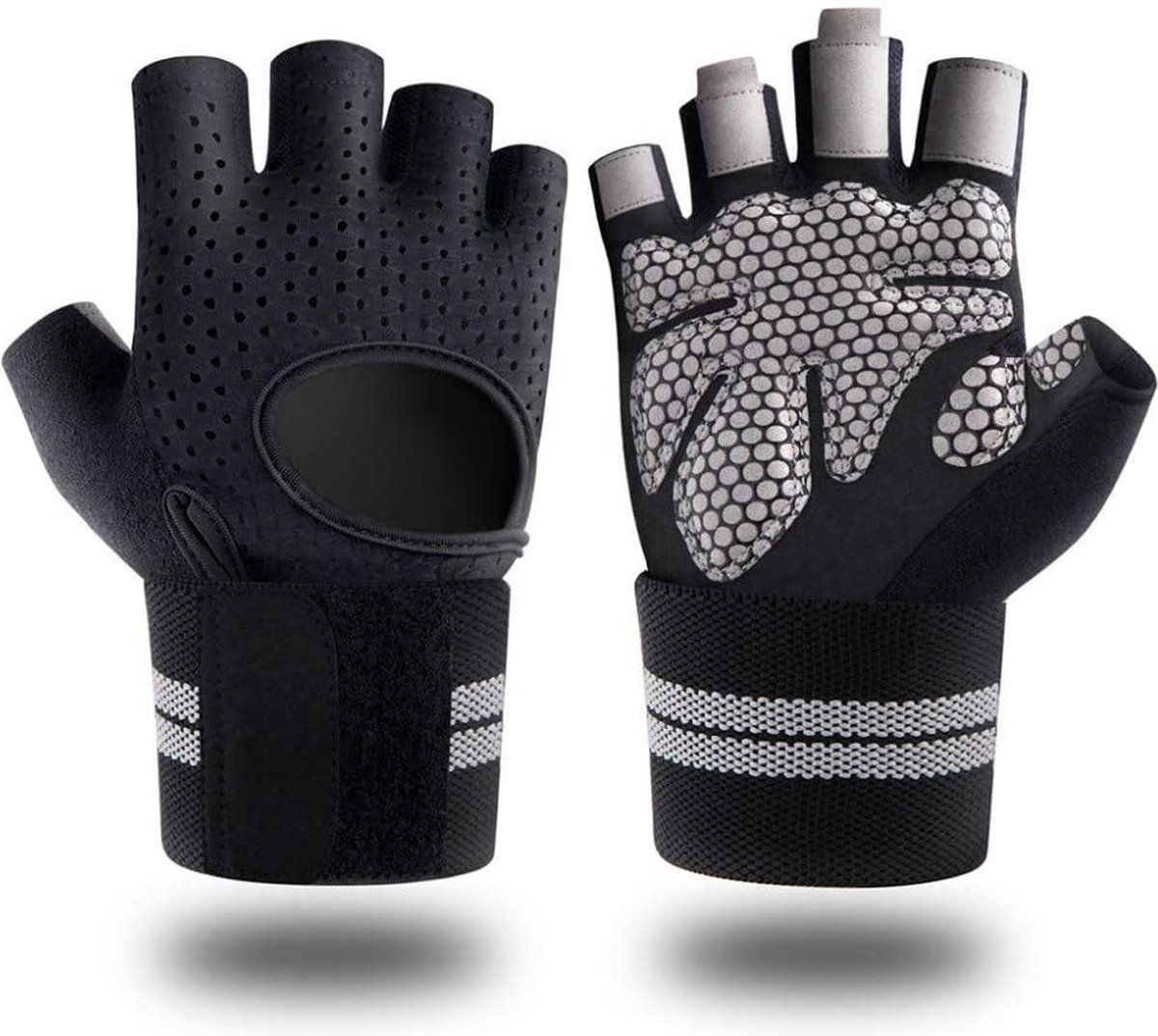 Fitness Gloves - Sport handschoenen - Fitness handschoenen - Heren & Dames - Grip Gloves - Maat L - Grijs en Zwart