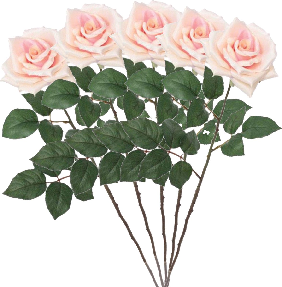 Mica Decorations Kunstbloem Roos Emily - 5x - 66 cm - licht roze - polyester - kunststof - kunstbloemen Lichtroze