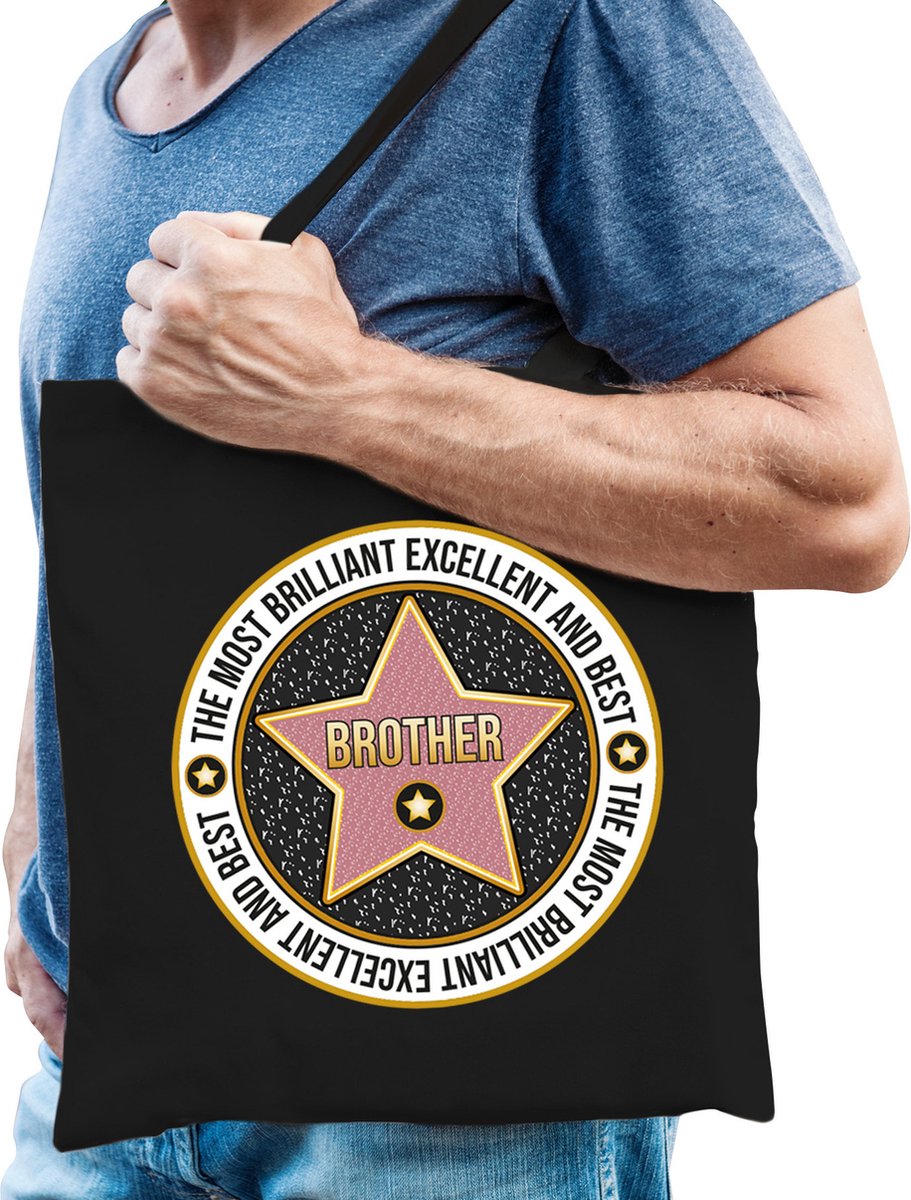 Bellatio Decorations Cadeau tas brother/broer - zwart - katoen - 42 x 38 cm - verjaardag