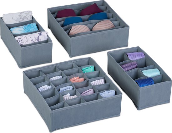 Relaxdays lade organizer 4-delige set - bh organizer - sokken - kledingkast - ondergoed