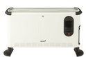 Witte elektrische convector verwarming met zwarte accenten.