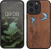 kwmobile telefoonhoesje geschikt voorApple iPhone 14 Pro Max - Hoesje met bumper - hout - In donkerbruin Parelmoer Fee design