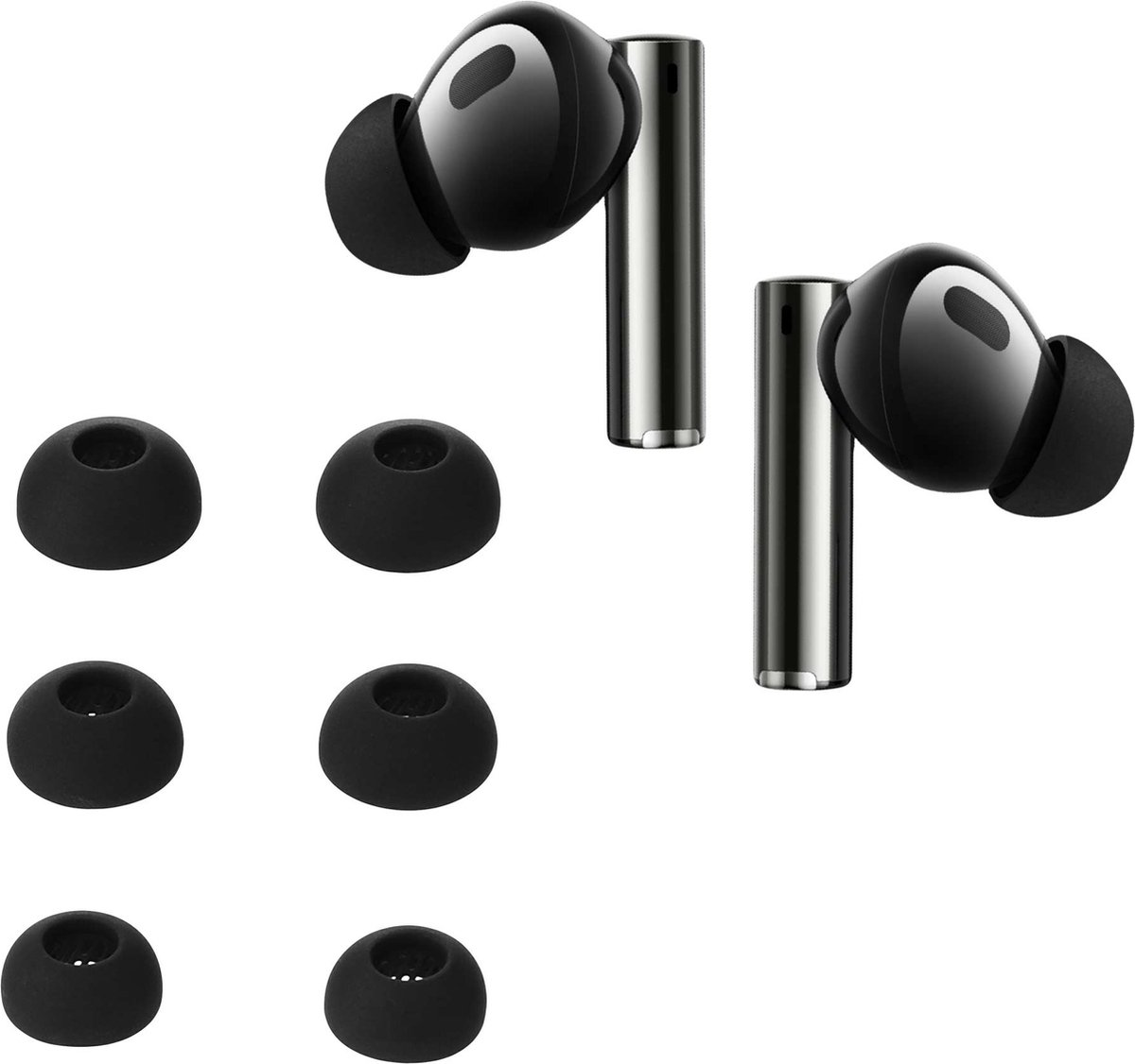 kwmobile 6x cover voor in-ear oortjes geschikt voor Xiaomi Realme Buds Air 5 Pro - Vervangende oordopjes van siliconen in zwart - 3 maten