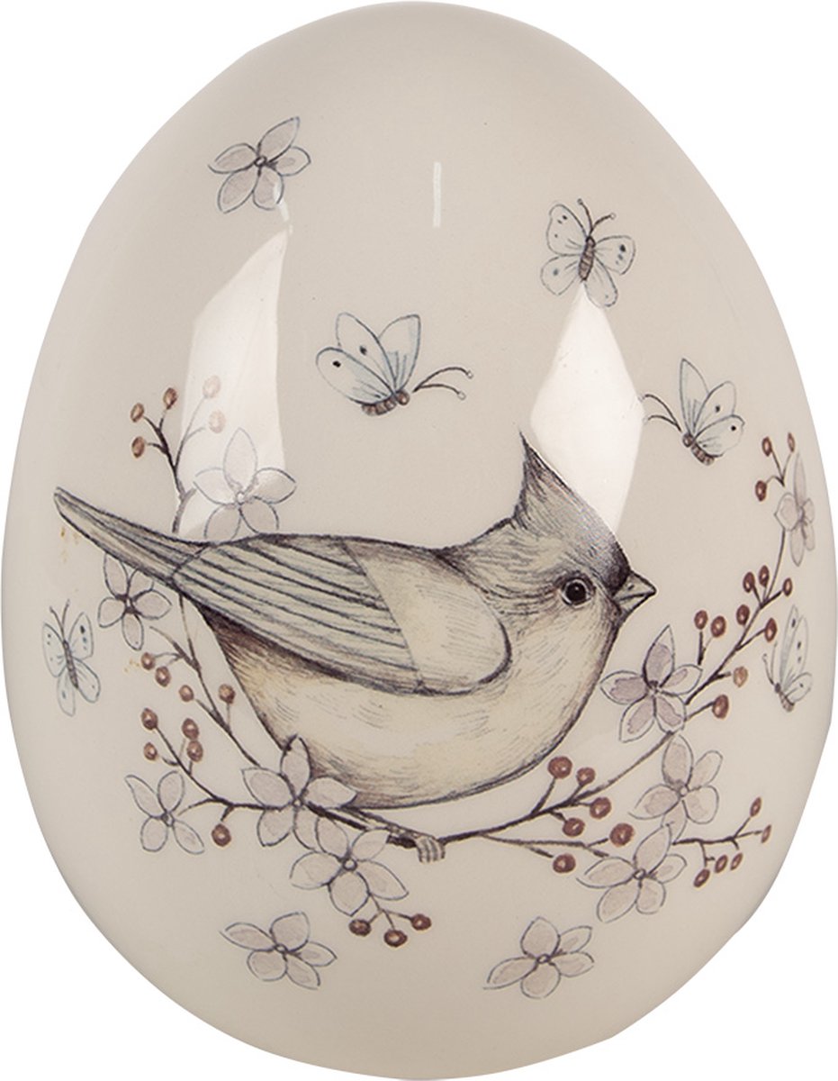 Decoratie Beeld Ei 16 cm Wit Beige Keramiek