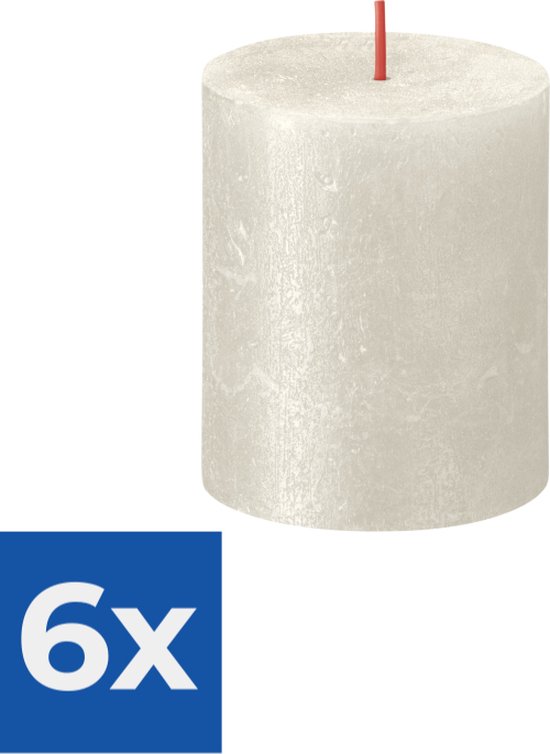 Bolsius Rustiek Stompkaars Hoogte 8 cm - Ø68 mm Shimmer Ivory - Voordeelverpakking 6 stuks