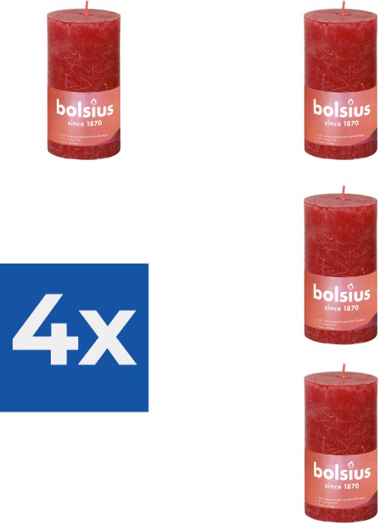 Bolsius Stompkaars Delicate Red Ø68 mm - Hoogte 13 cm - Rood - 60 Branduren - Voordeelverpakking 4 stuks