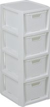 Shelf in Rattan Design, BPA-Free Plastic PP (polypropylene), White, 29.5 x 24 x 64.2 cm, 4 Baskets
