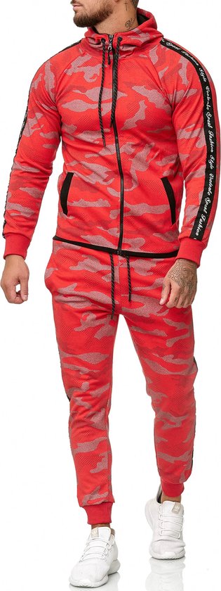 Heren joggingpak rood - Camouflage - 1011