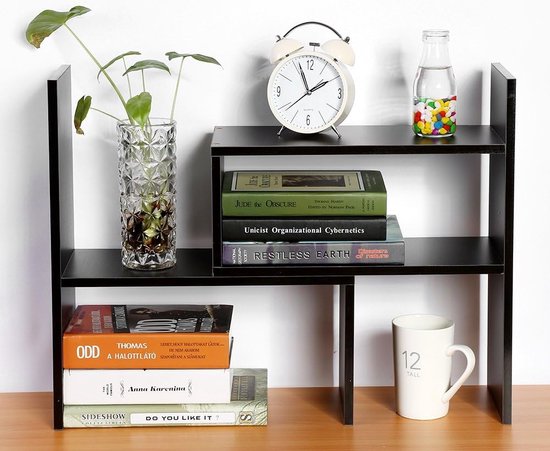 bureaurek, boekenrek van hout, creatief rek voor kasten, plank voor tafel-organizer, doe-het-zelf boekenrek, klein, verstelbaar