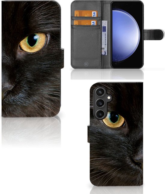 Portefeuille Samsung Galaxy S23 FE Etuis Portefeuille Compatible avec Cuir Flip Cover Fermeture magnétique pour Chat Noir