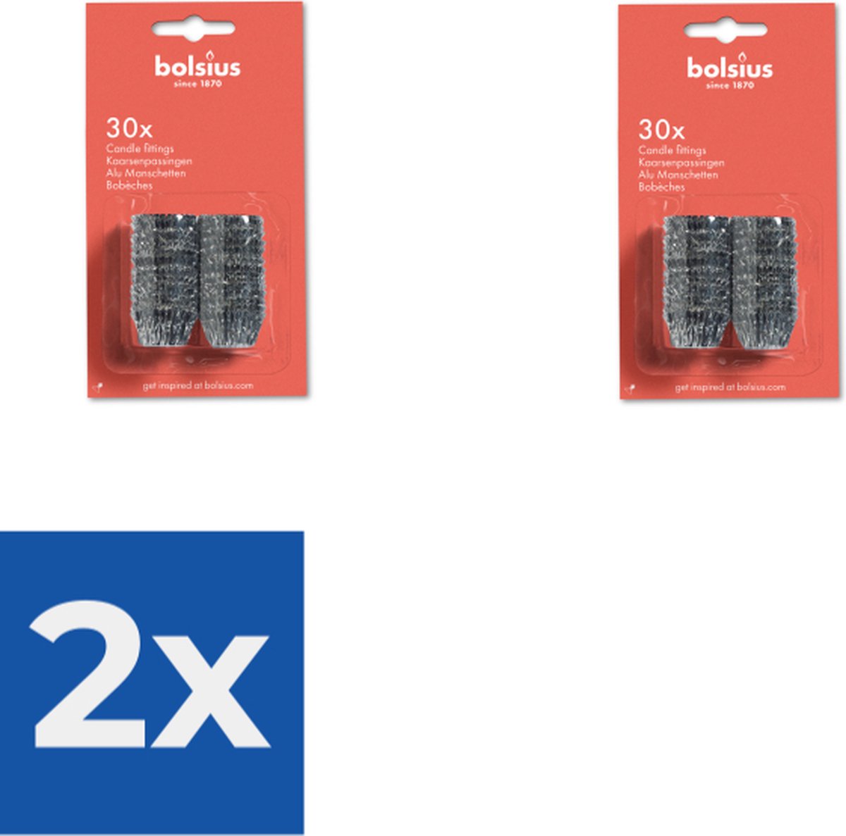Bolsius kaarseringen 30 stuks zilver op blister verpakking - Voordeelverpakking 2 stuks
