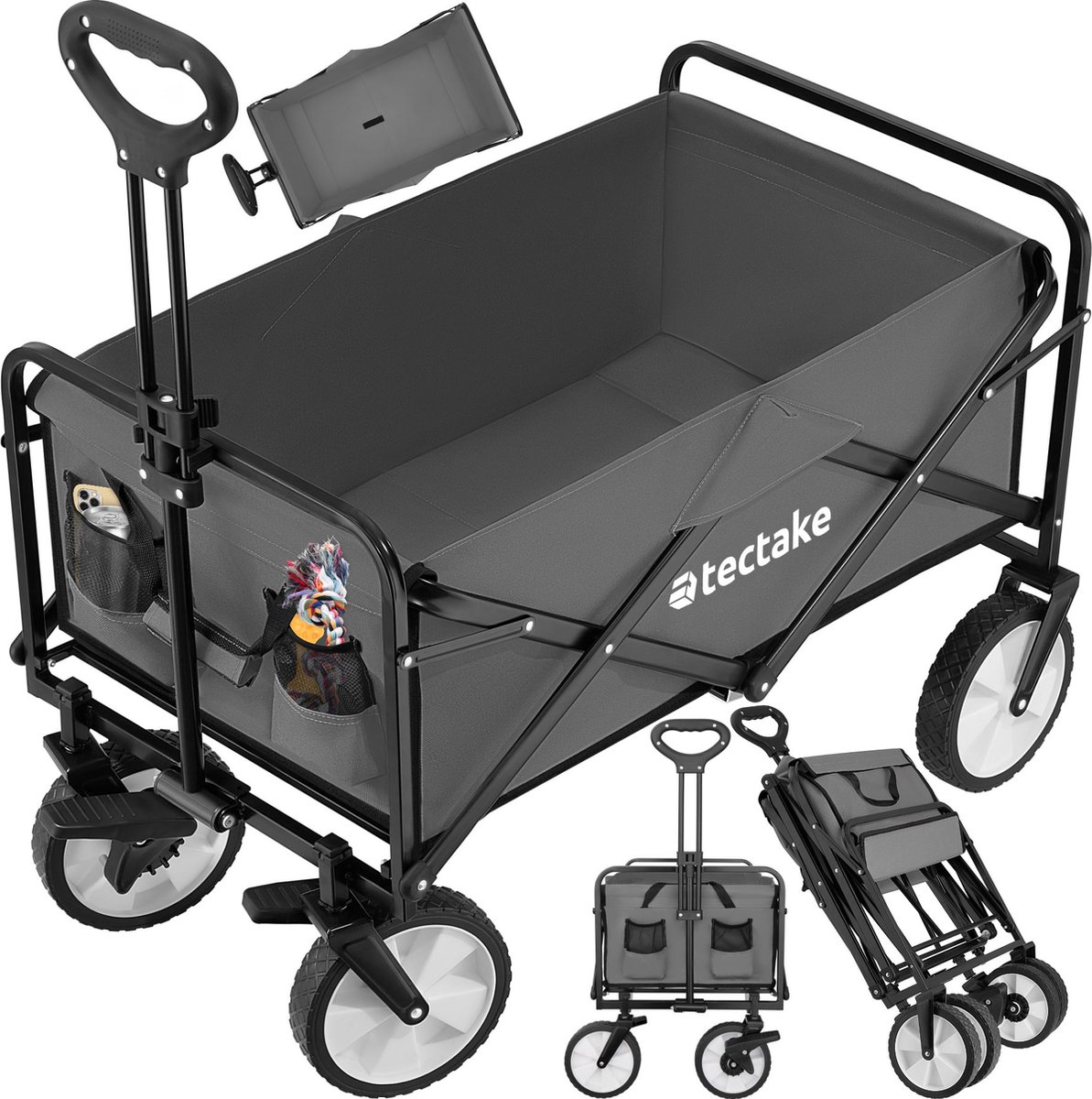 Bol.com tectake® Opvouwbare handkar - Opvouwbare transportwagen - Met draagtas - Handkar om te trekken - Brede rubberen banden -... aanbieding