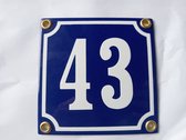 Emaille Huisnummerbordje - No. 43 - Blauw / Kobaltblauw - 10x10 cm - Huisnummer 43