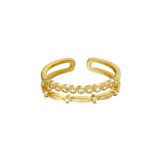 Kinzi - Ringen - Dubbele Diamanten Ring - Stainless Steel - Goud/wit/zilver - verstelbaar