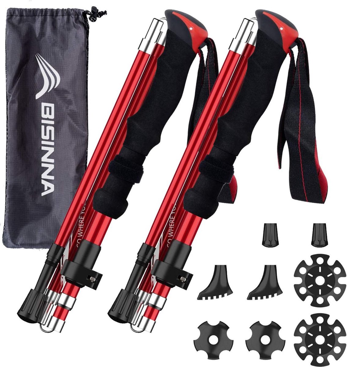 Wandelstokken Trekkingstokken Nordic Walking-stokken - 95-110 cm / 115-135 cm Opvouwbaar Verstelbaar Lichtgewicht aluminium wandelstokken met rubberen buffers voor heren en dames (blauw en zwart)
