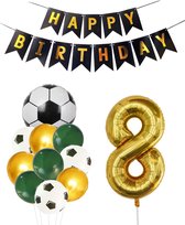 Voetbal Verjaardagsdecoratie Set – 8e Verjaardag, Groen, Met Ballonnen, Slingers, Taartdecoratie En Reuzencijfer 8