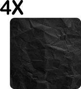 BWK Stevige Placemat - Afbeelding van Zwart Gekreukt Papier - Set van 4 Placemats - 40x40 cm - 1 mm dik Polystyreen - Afneembaar