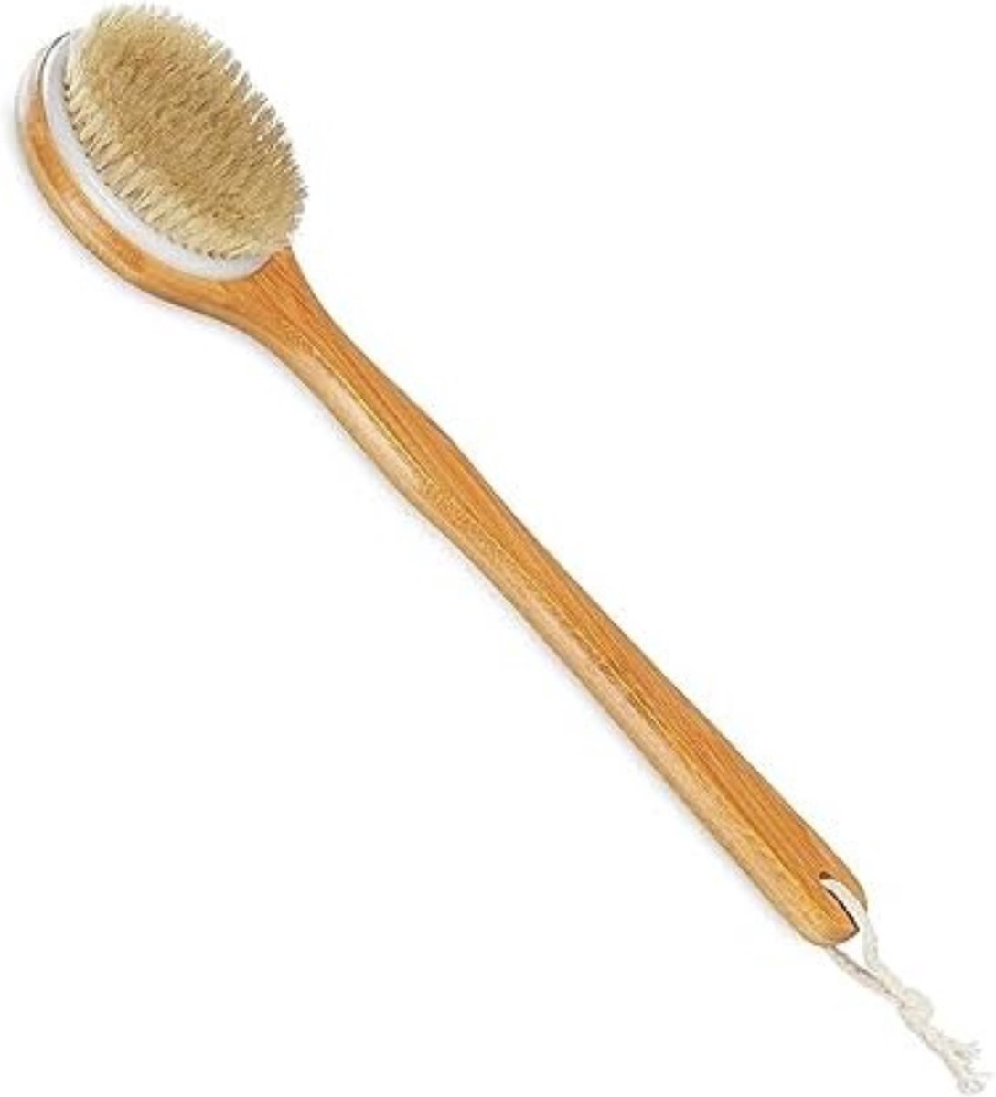 Goedkoopste Rugborstel Douche met Steel - Droogborstel - 40 cm, met Natuurlijke Borstelharen, Wassen en Masseren - Natuur/crème