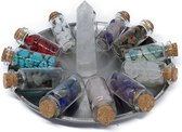 Cadeaubox Edelstenen - Zonnewijzer edelstenen 12 flesjes edelsteentjes - Obelisk Bergkristal - zonnewijzer - luxe cadeau doos