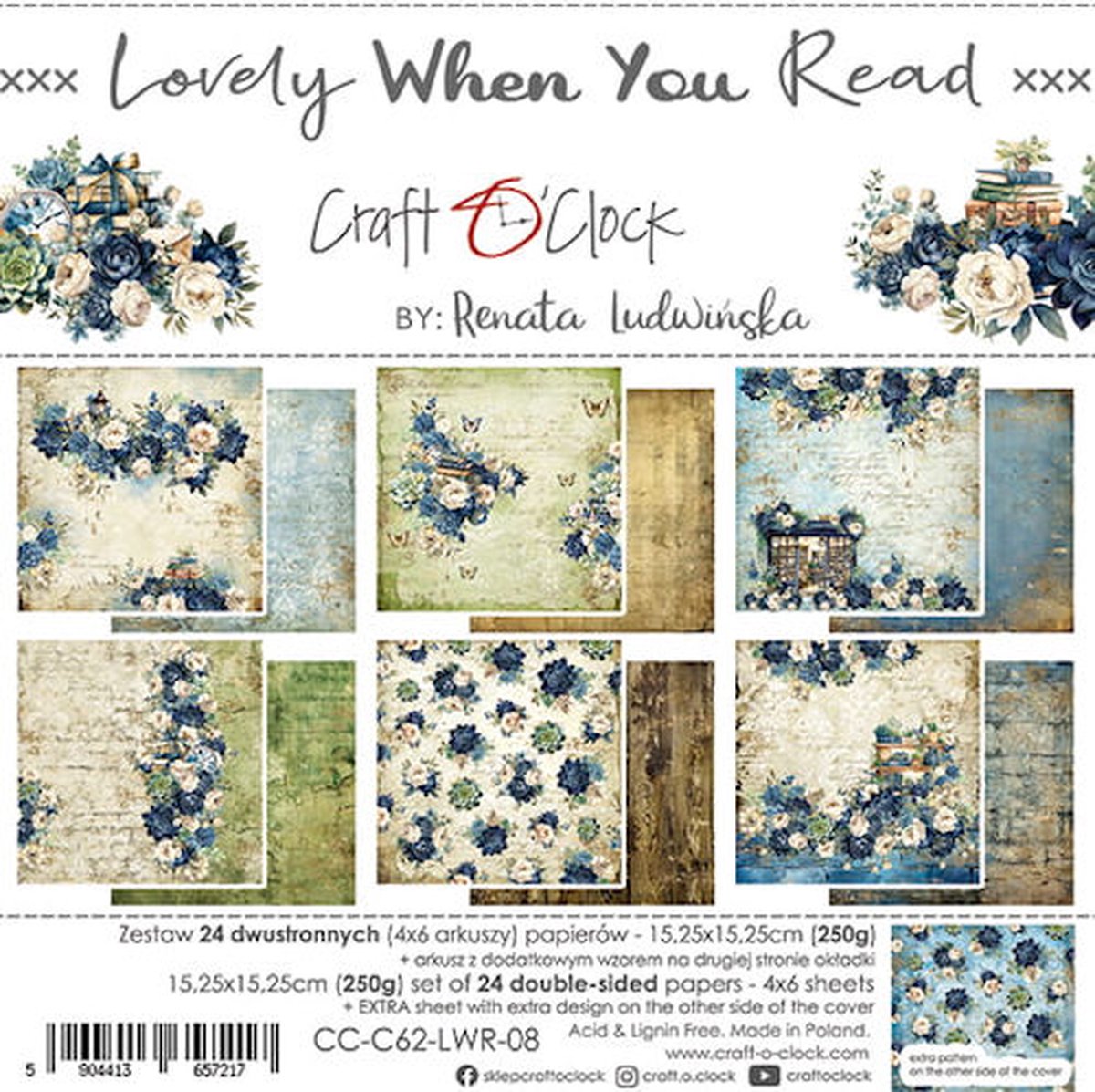 Craft O Clock Paper Pack 15x15 cm Lovely when you read